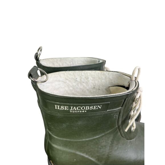 ILse Jacobsen Hornbaek Rain Boots Rubber Womens 41 Army Green Lace-Up Waterproof - Picture 9 of 9
